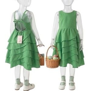 Mia‎ Belle Girls Green Tiered Ruffle Dress SKUK099